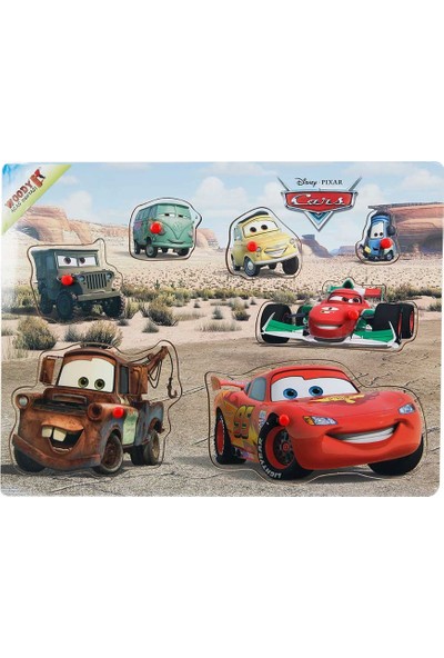 Woody Disney Cars Şimşek McQueen Ve Arkadaşları Raptiyeli Ahşap Bul Tak Yapboz Çöl