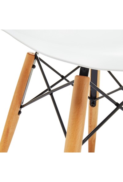 Seduna Beyaz Eames Sandalye - 2 Adet - Natural Ahşap Ayaklı