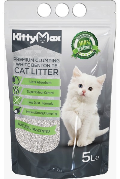 KittyMax 5 Litre Doğal Kokusuz Bentonit Kedi Kumu