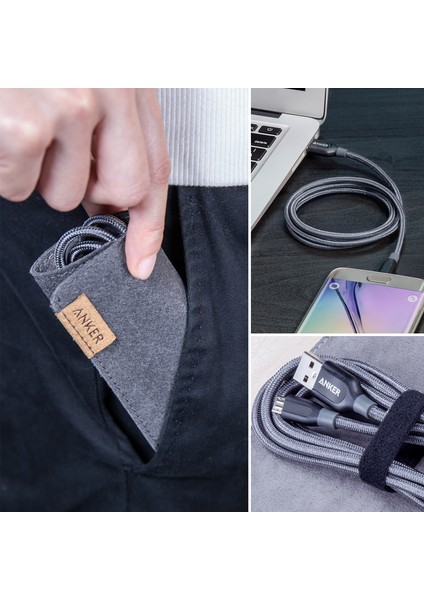 PowerLine+ Micro USB Örgülü Şarj/Data Kablosu 0.9 Metre - Gri - Taşıma Çantalı - A8142HA1 (Anker Türkiye Garantili)