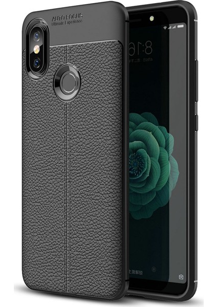 Xiaomi Mi A2 (Mi 6X) Kılıf Deri Dokulu Silikon Siyah