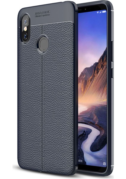 Xiaomi Mi Max 3 Kılıf Deri Dokulu Silikon Lacivert
