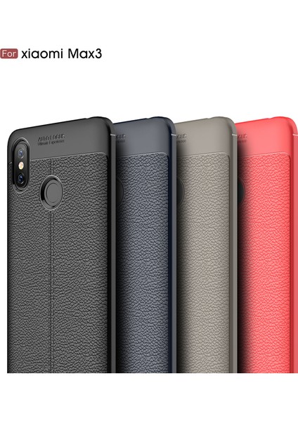 Xiaomi Mi Max 3 Kılıf Deri Dokulu Silikon Lacivert