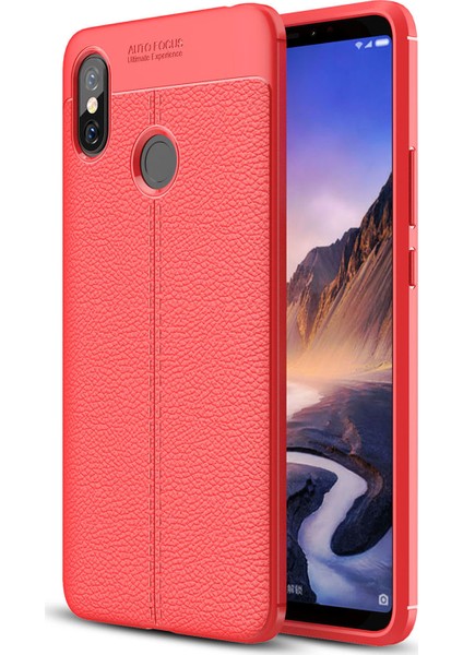 Xiaomi Mi Max 3 Kılıf Deri Dokulu Silikon Kırmızı