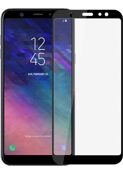 Samsung Galaxy A6 2018 Tam Kaplayan Temperli Cam Ekran Koruyucu Film Siyah