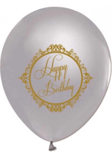 Balon 20 Adet Balon Silver Elegant Stripe Happy Birthday Silver ( 25 cm * 30 cm)