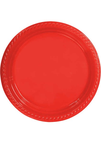 Tabak 25 Adet Renkli Plastik Tabak Doğum Günü Parti Kutlama Kırmızı ( 22 cm )