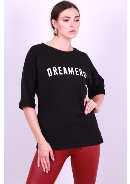 Yazı Baskılı Yırtmaçlı Sweat Siyah E560
