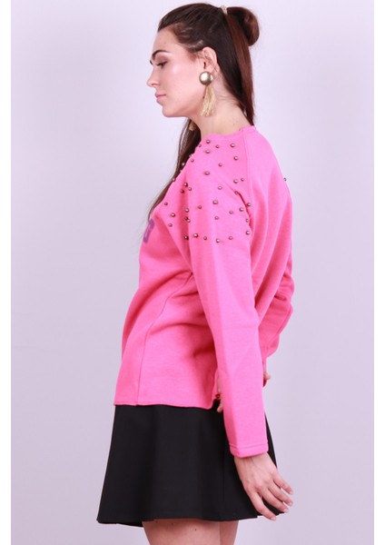 Zımbalı Baskılı Sweat Pembe 0301