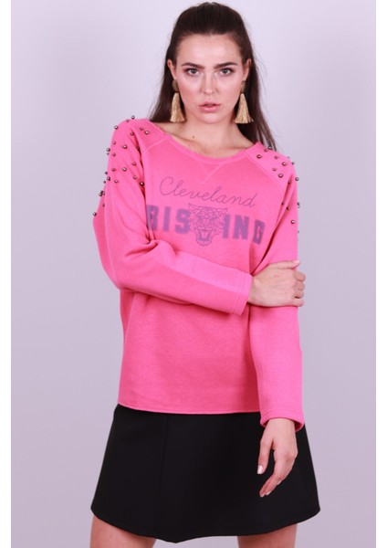 Zımbalı Baskılı Sweat Pembe 0301