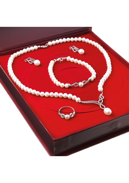 İnci Gümüş Kolye Küpe Bileklik Yüzük Takım, Set Ds42
