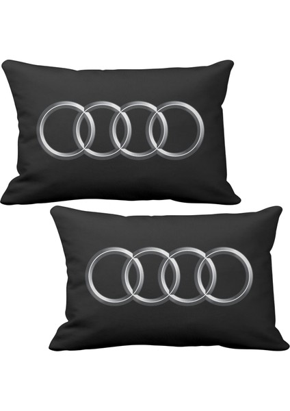 Audi Logo 2 li Lüks Araç Boyun Yastığı Siyah ve Ahşap Logo Anahtarlık