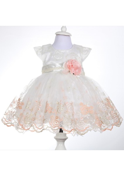 Kız Bebek Simli Gül Detaylı Elbise