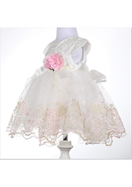 Kız Bebek Simli Pembe Gül Detaylı Elbise fiyatları