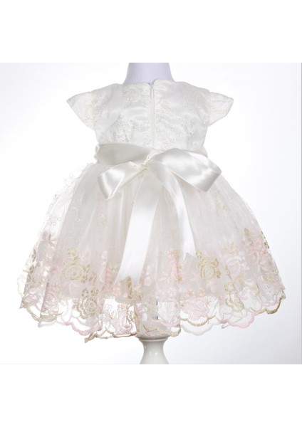 Kız Bebek Simli Pembe Gül Detaylı Elbise modelleri