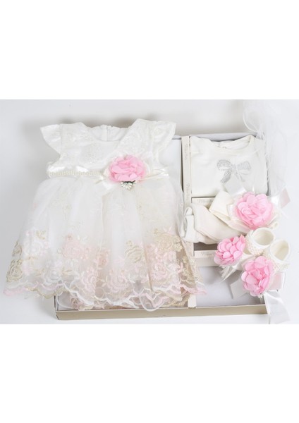 Kız Bebek Simli Pembe Gül Detaylı Elbise fırsatları