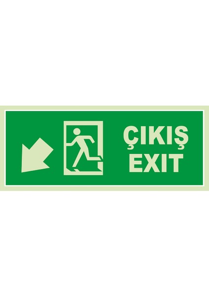 Acil Çıkış Sağ Aşağı Ok Lümen Folyo Levhası (Dekote Malzeme)