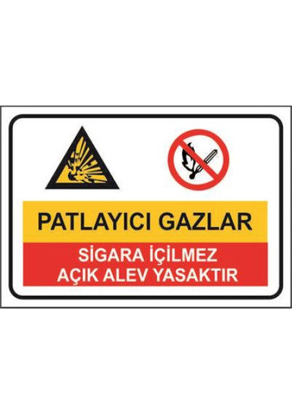 Patlayıcı Gazlar Sigara İçilmez Açık Alev Yasaktır Levhası (Dekote Malzeme)