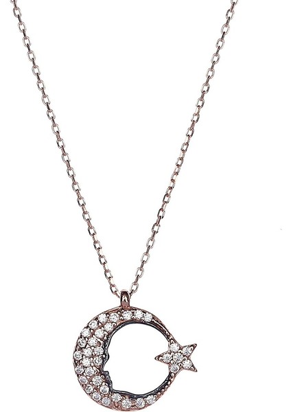 E2502 Ay Yıldız Gümüş Kolye