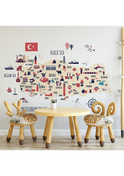 Tilki Dünyası Eğitici Türkiye Haritası Bebek ve Çocuk Odası Duvar Sticker