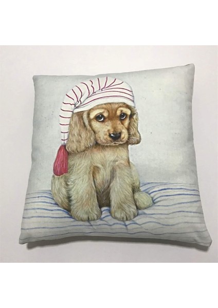 Dekoratif Baskılı Kırlent Kılıfı-Kukuletalı Şirin Köpek Desenli