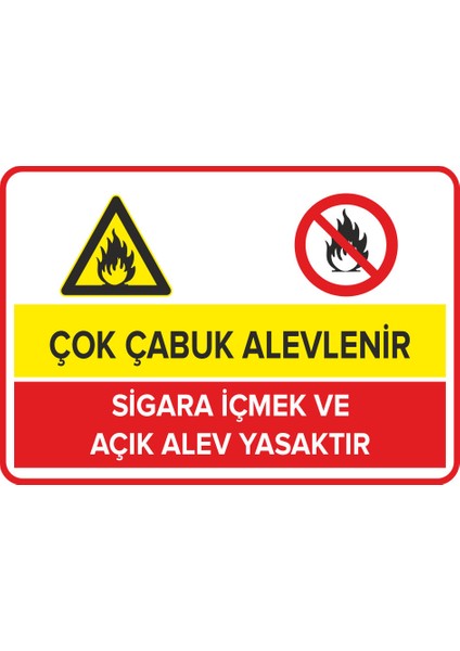 Çok Çabuk Alevlenir Sigara İçmek Ve Açık Alev Yasaktır Levhası (Sac Malzeme)