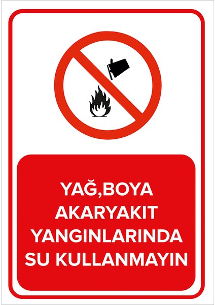 Yağ Boya Akaryakıt Yangınlarında Su Kullanmayın Levhası (Sac Malzeme)