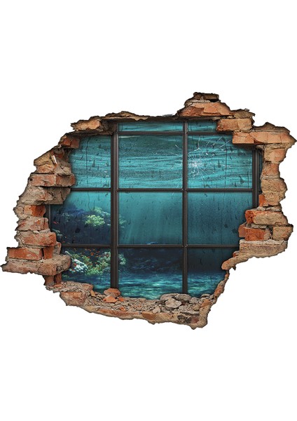 Deniz Dibi, Okyanus, Kırık Cam, Tuğla 3D Görünümlü Duvar Sticker