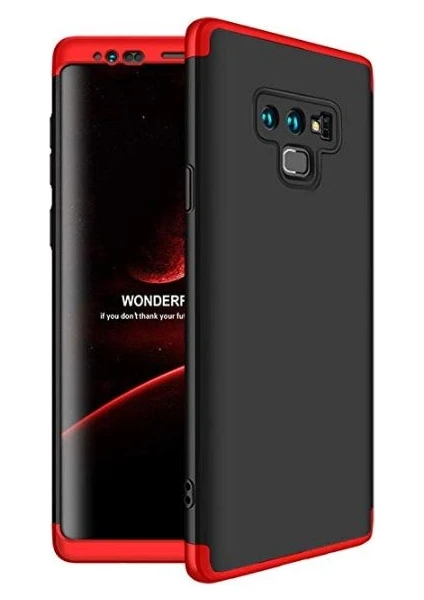 Case 4U Samsung Galaxy Note 9 Kılıf 3 Parçalı Tam Koruma Sert Mika Ays Kapak Siyah Kırmızı