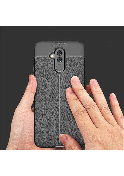 Case 4U Huawei Mate 20 Lite Kılıf Rugan Armor Deri Görünümlü Yüksek Kalite Silikon Niss - Lacivert