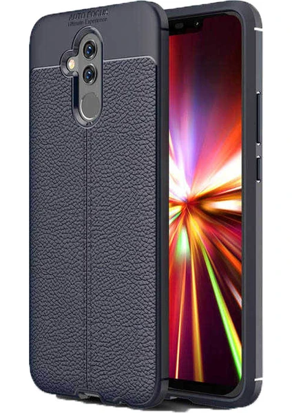 Case 4U Huawei Mate 20 Lite Kılıf Rugan Armor Deri Görünümlü Yüksek Kalite Silikon Niss - Lacivert