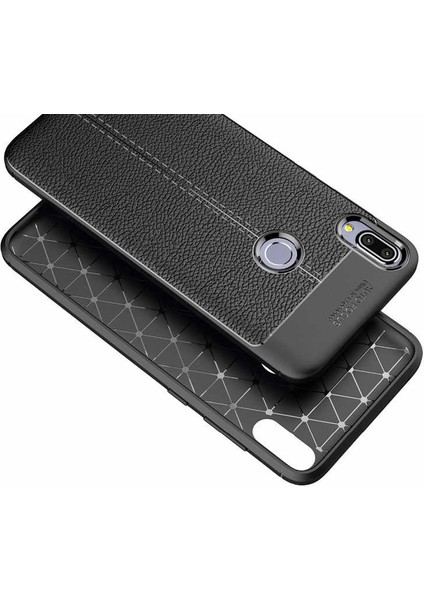 Asus Zenfone Max Pro Kılıf ZB602KL Kılıf Rugan Armor Deri Görünümlü Yüksek Kalite Silikon Niss - Lacivert fırsatları