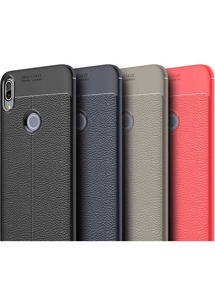 Asus Zenfone Max Pro Kılıf ZB602KL Kılıf Rugan Armor Deri Görünümlü Yüksek Kalite Silikon Niss - Lacivert indirimleri