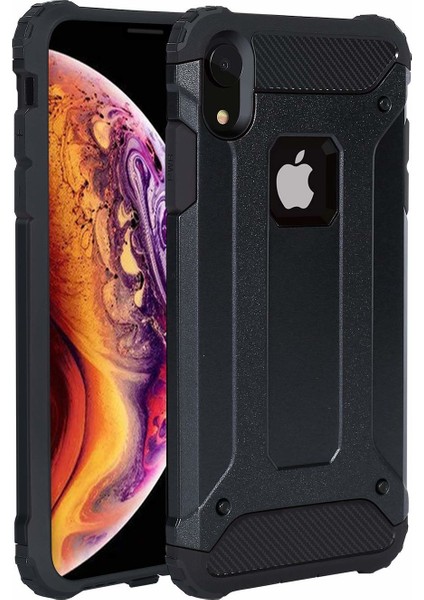 Apple iPhone XR Kılıf Çift Katman Zırh Koruma Tank Arka Kapak - Siyah