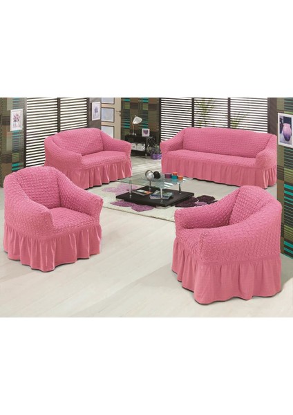 Koltuk Örtüsü Bürümcük 3+1+1 Pembe