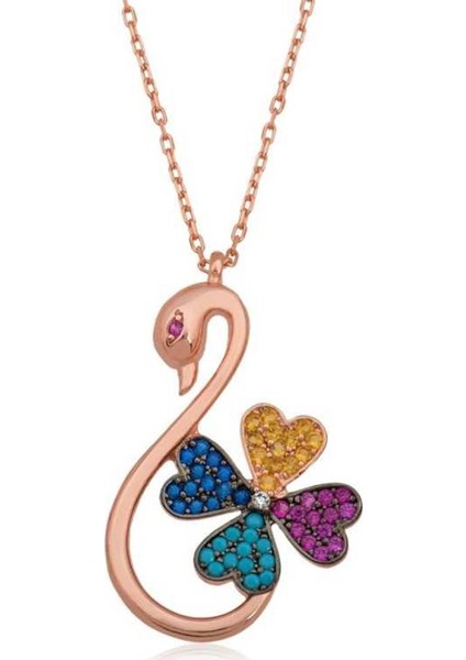 Gumush Gümüş Kuğu Yonca Kolye