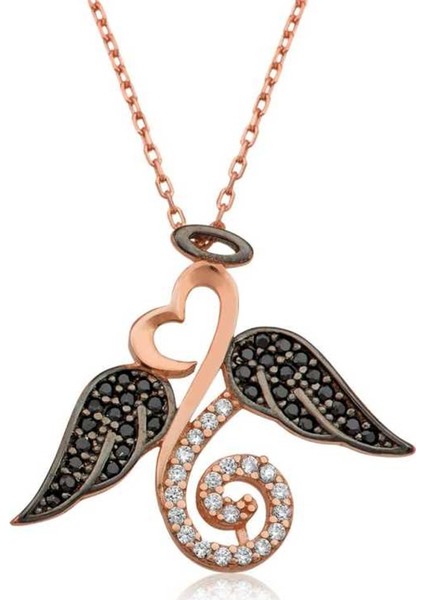 Gumush Gümüş Melek Kanatlı Kalp Kolye