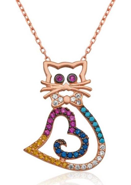 Gumush Gümüş Kalpli Kedi Kolye