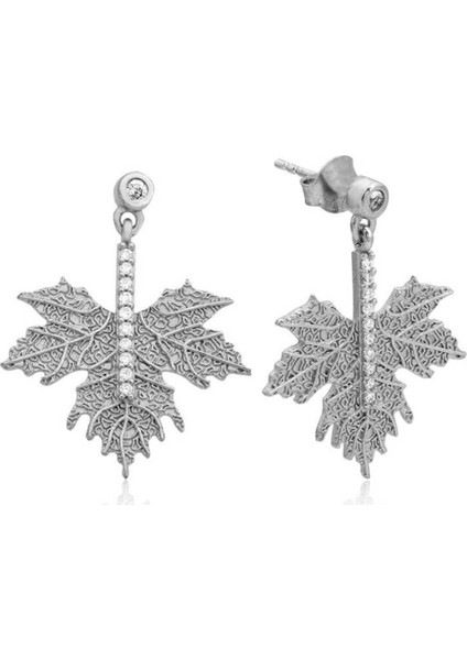 Gumush Gümüş Çınar Yaprağı Küpe