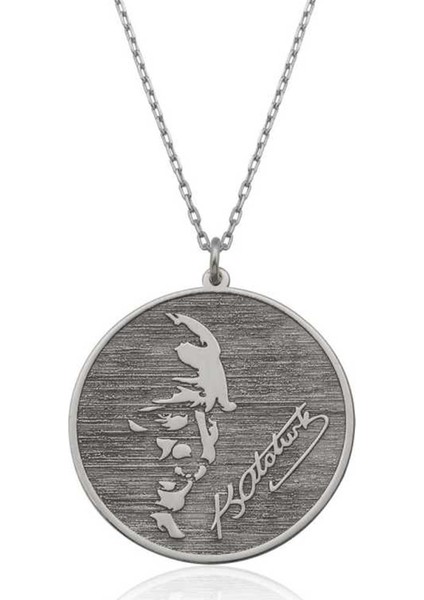 Gümüş Kemal Atatürk İmzası ve Silüeti Kolye