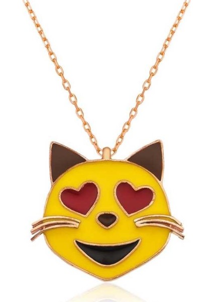 Gumush Gümüş Kalp Gözlü Kedi Emoji Bayan Kolye