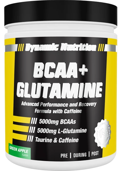 Dynamic Yeşil Elma Aromalı Bcaa Glutamine 300 G - 20 Servis - Taurin Ve Kafein Ilaveli