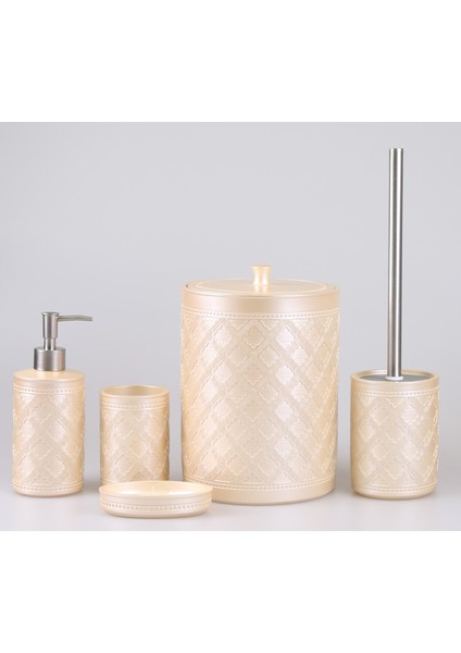 Ethnic 5 Parça Polyester Banyo Seti - İnci
