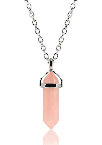 Pembe Kuvars Doğal Taşlı Kolye