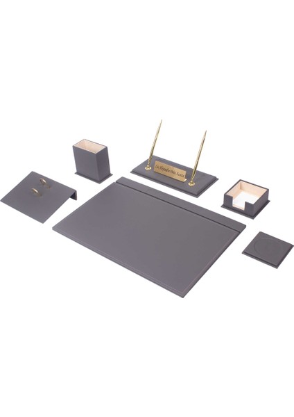 Deri Sümen Takımı Gri 8 Parça İsimlik