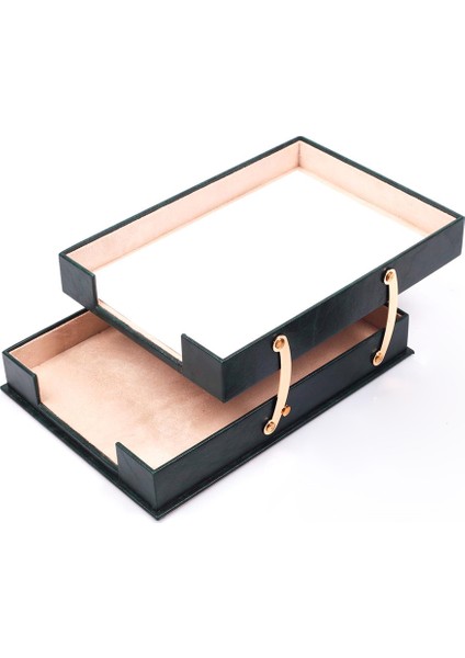 İkili Katlanabilir Deri Evrak Rafı Yeşil