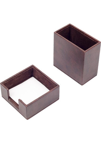 Deri 2 Parça Masaüstü Seti Seti Kahve Kalemlik Ve Notluk