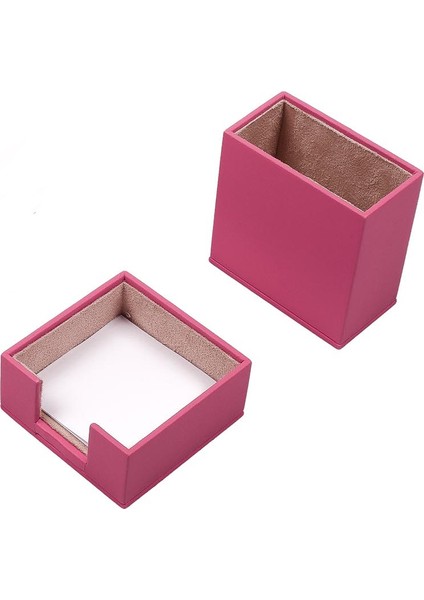 Deri 2 Parça Masaüstü Seti Seti Pembe Kalemlik Ve Notluk