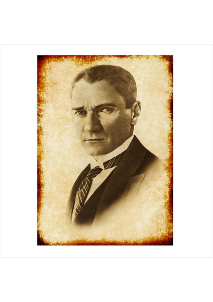 Ahşap Tablo Eskitilmiş Çerçeve Atatürk