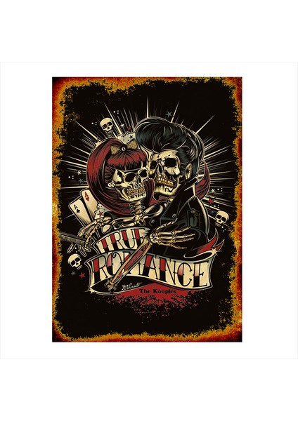 Ahşap Tablo Rockabilly Kafatası